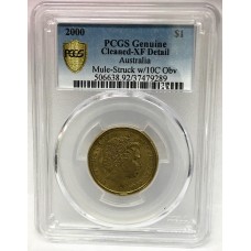 AUSTRALIA 2000 . ONE 1 DOLLAR COIN . ERROR . MULE . STRUCK ON TEN CENT